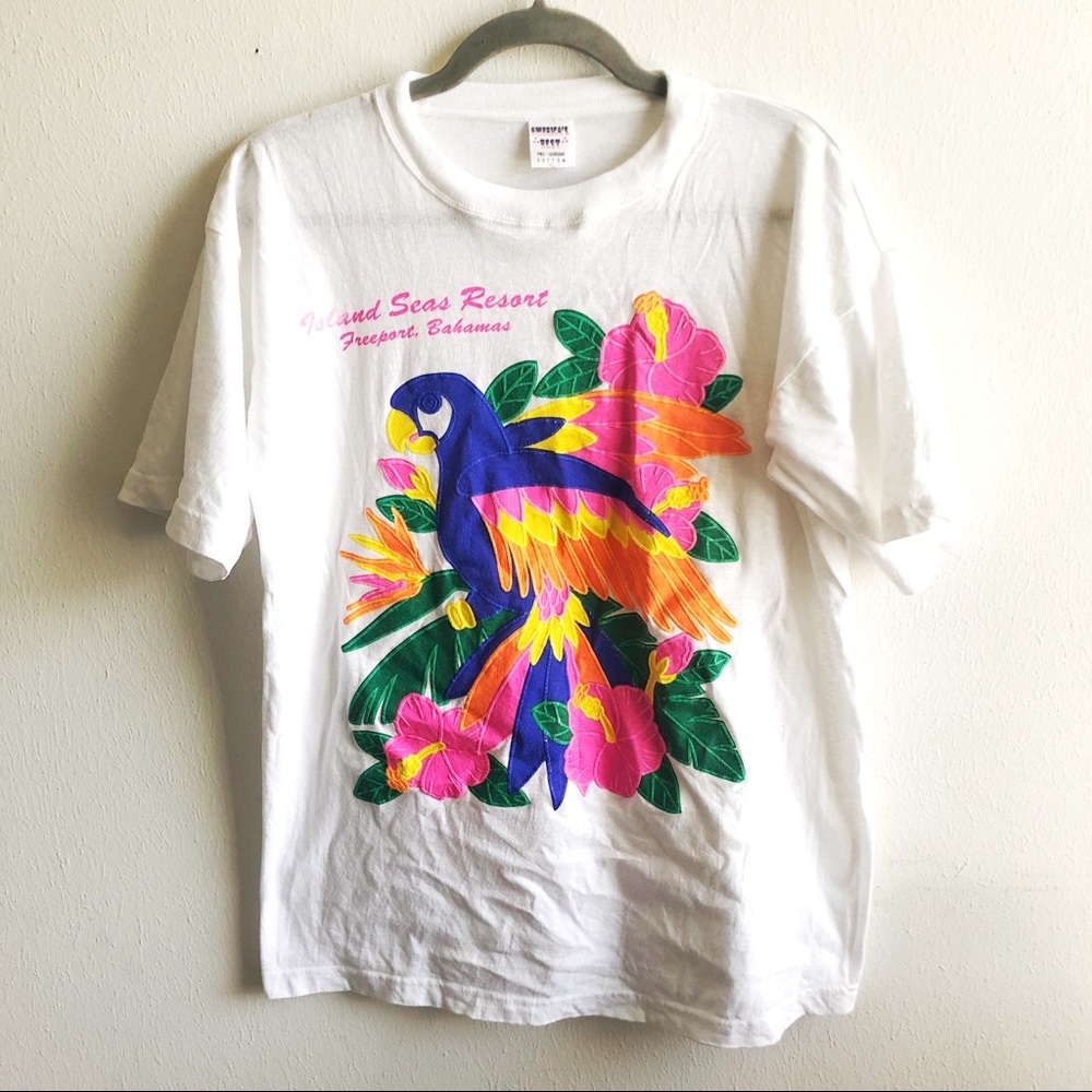 Vintage Tee Americas Best Bahamas Souvenir T Floral Patchwork Fabric Sz XL EUC